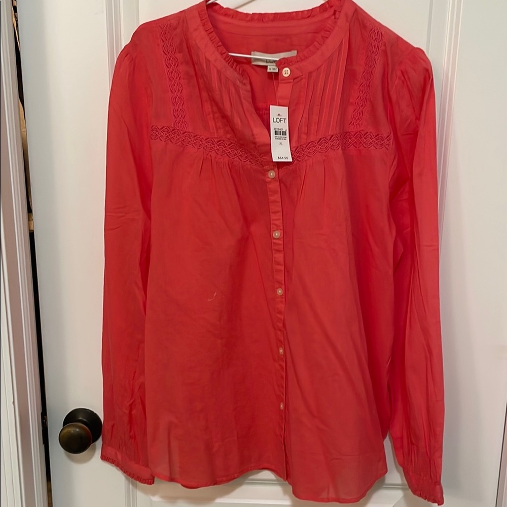 LOFT Women's Coral Button-Up Top